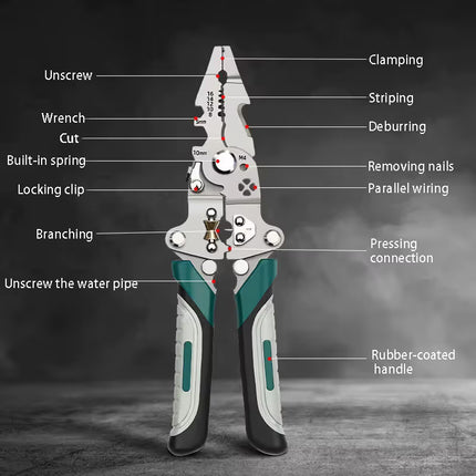 3PCS Professional 10-in-1 Folding Multi-functional Wire Stripper and Pliers - Heavy Duty Electrician's Tool for Stripping, Cutting, Crimping, and Splitting - Compact and Portable Design