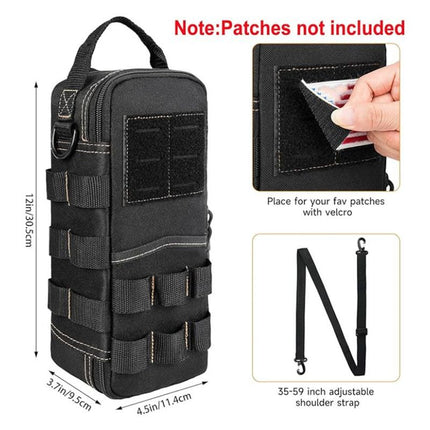 Tactical Tool Pouch Organizer - Heavy Duty Oxford Cloth - Compact MOLLE Utility Bag with Adjustable Shoulder Strap for EDC Small Hand Tools and Outdoor Gear - 12 Inch Black
