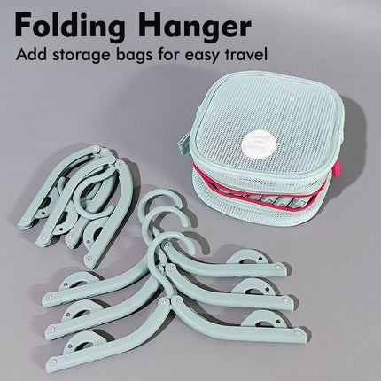 Portable Folding Travel Hangers Set - 19 Piece Laundry Kit with 6 Adjustable Hangers 12 Clips and Storage Bag - Space Saving Design for Caravanning Camping and Student Dorms - Sky Blue