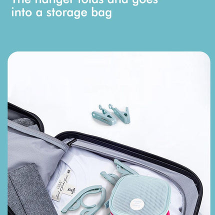 Portable Folding Travel Hangers Set - 19 Piece Laundry Kit with 6 Adjustable Hangers 12 Clips and Storage Bag - Space Saving Design for Caravanning Camping and Student Dorms - Sky Blue