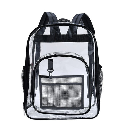 Black Clear PVC School Bag  Heavy Duty Security Travel Daypack with Organised Storage and Multi Size Options Durable Freeze Resistant Design for Everyday Use 42cm x 33cm x 17cm