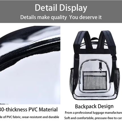 Black Clear PVC School Bag  Heavy Duty Security Travel Daypack with Organised Storage and Multi Size Options Durable Freeze Resistant Design for Everyday Use 42cm x 33cm x 17cm