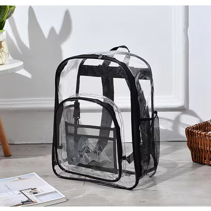 Black Clear PVC School Bag  Heavy Duty Security Travel Daypack with Organised Storage and Multi Size Options Durable Freeze Resistant Design for Everyday Use 42cm x 33cm x 17cm