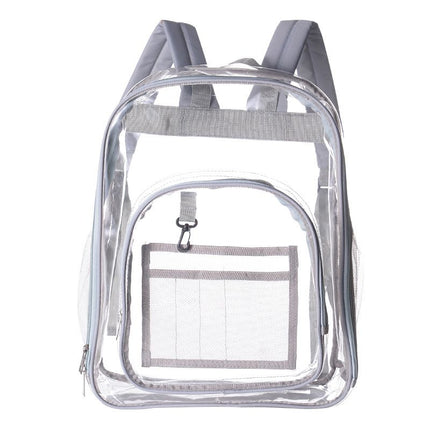 Grey Clear PVC School Bag  Heavy Duty Security Travel Daypack with Organised Storage and Multi Size Options Durable Freeze Resistant Design for Everyday Use 42cm x 33cm x 17cm