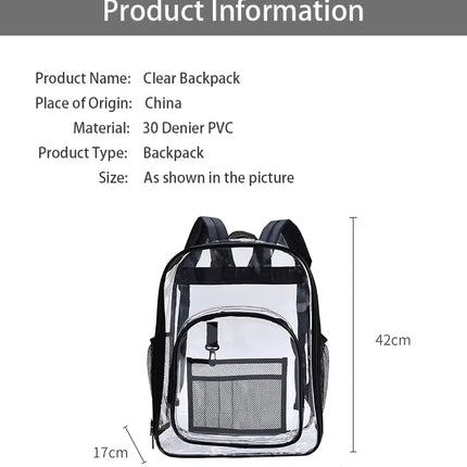 Purple Clear PVC School Bag  Heavy Duty Security Travel Daypack with Organised Storage and Multi Size Options Durable Freeze Resistant Design for Everyday Use 42cm x 33cm x 17cm