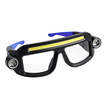 LED Glasses Light Rechargeable USB-C - Blue Hands-Free COB and Dual XTE Headlamp, Lightweight IPX4 Wearable Work Light for Camping, Hiking, Repairs and Night Fishing