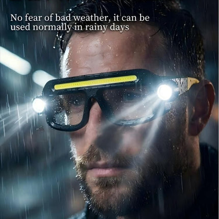 LED Glasses Light Rechargeable USB-C - Blue Hands-Free COB and Dual XTE Headlamp, Lightweight IPX4 Wearable Work Light for Camping, Hiking, Repairs and Night Fishing