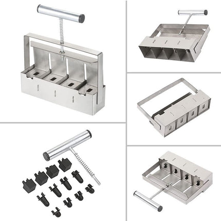 4 Cell Soil Blocker - Heavy Duty Steel Seedling Block Maker with 3 Seed Pin Sets, Reusable Hand Press for Seed Starting, Propagation and Home Gardening