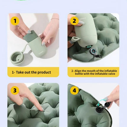 Inflatable Seat Cushion for Camping - Olive Green Portable Foldable Outdoor Sitting Pad with Integrated Inflation Storage Box, Moisture Resistant Travel Seat Mat