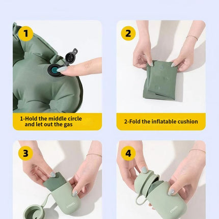 Inflatable Seat Cushion for Camping - Olive Green Portable Foldable Outdoor Sitting Pad with Integrated Inflation Storage Box, Moisture Resistant Travel Seat Mat