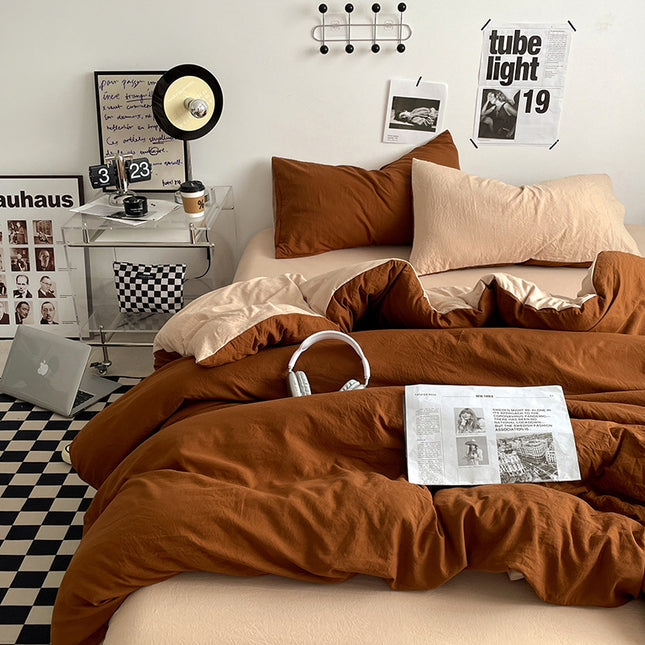 Brown 1.5m Bed Fitted Sheet Set with 200x230cm Duvet Cover