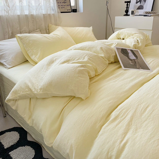 Light-yellow Solid Color Solid Color Solid Color 1.5m Bed Fitted Sheet Set with 200x230cm Duvet Cover