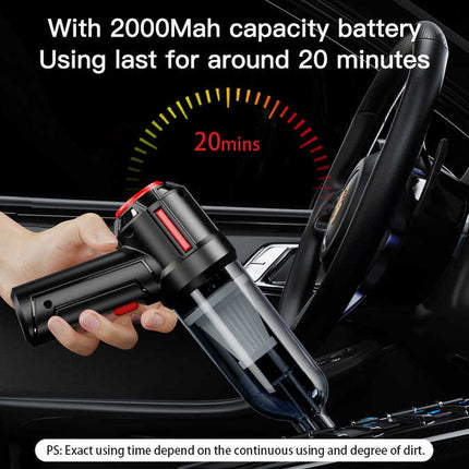 Black 3-in-1 Car Vacuum Cleaner with Blowing, Suction, and Dust Extraction - 2 x 2000mAh Rechargeable Batteries, Includes Floor Brush and Car Charger