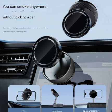 Black Magnetic Car Phone Mount - 66x66x34mm with Adjustable Bracket for Easy Smartphone Access