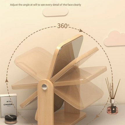 Square Rotating Mirror Tabletop Makeup Mirror - Large Wooden Swivel Vanity Mirror for Desk