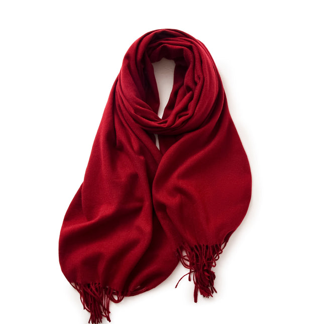 Wine Red 2 PCS Faux Cashmere Solid Color Scarf Shawl with Tassels