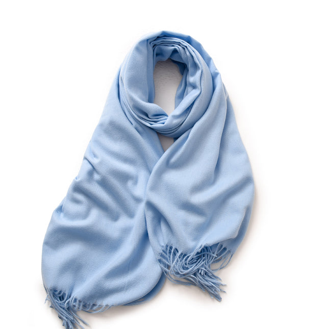 Sky Blue 2 PCS Skin Red Solid Color Scarf Shawl with Tassels
