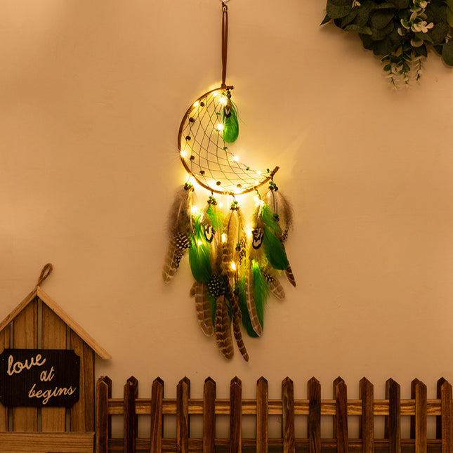 Crescent With Lights Boho Forest Dreamcatcher Wind Chime Pendant