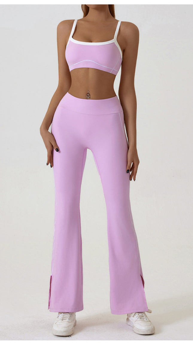 Pink Flared Leggings & Sports Bra Set