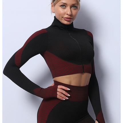 Elegant purple High Waist Yoga Set for Women - Sports Bra, Long Sleeve Shirt & Leggings 3-Piece Workout Set Size XXXXL