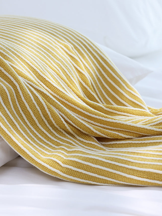 Yellow Cozy Knit Throw Blanket with Fringe