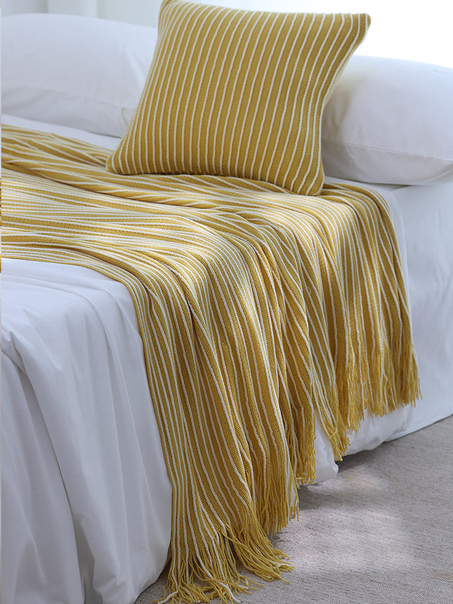 Yellow Cozy Knit Throw Blanket with Fringe – product detail