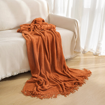 Orange Premium Woven Knitted Throw Blanket with Tassels Soft Cozy Sofa & Bed Blanket Perfect for Office – design and finish