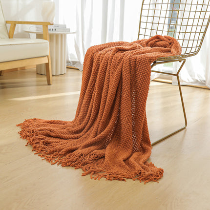 Orange Premium Woven Knitted Throw Blanket with Tassels Soft Cozy Sofa & Bed Blanket Perfect for Office or – surface and form