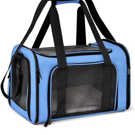 Blue Portable Pet Travel Carrier Bag - Foldable, Durable, and Comfortable for Small Dogs & Cats 45cmx30cmx30cm