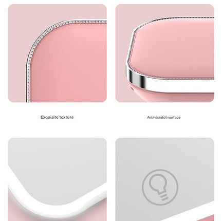 Black LED Makeup Mirror with Light - Portable Folding USB Rechargeable Compact Mirror with 3 Color Lighting
