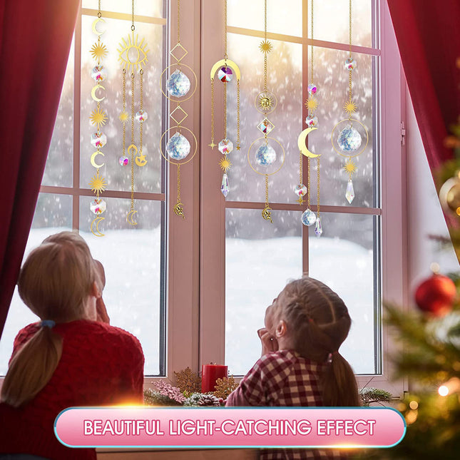 (Style 1) 4 pcs Crystal Wind Chimes-Sun Catcher Star Moon Dream Catcher for Window 30cm – product detail