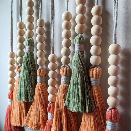 Colorful Tassel Wall Hanging-Wooden Beads Boho Tapestry Home Decor (Daylily red)
