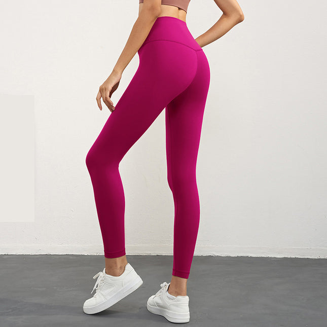 Size L Rose Pink High-Waisted Seamless Yoga Pants for Women