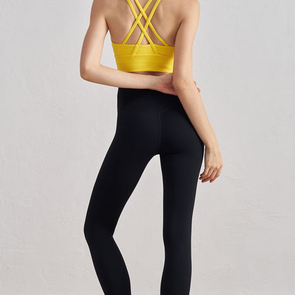 Size S Yellow Cross-Back Yoga Sports Bra for Women - High Support & Shockproof Fitness Bra