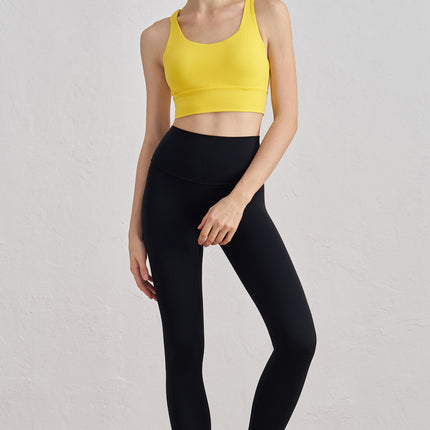 Size S Yellow Cross-Back Yoga Sports Bra for Women - High Support & Shockproof Fitness Bra