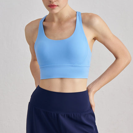 Size XL Light Blue Cross-Back Yoga Sports Bra for Women - High Support & Shockproof Fitness Bra
