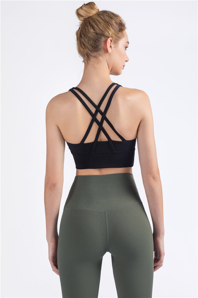 Size M Black Cross-Back Yoga Sports Bra for Women