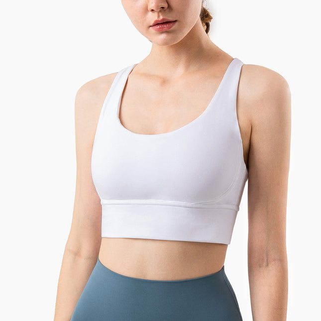 Size S White Cross-Back Yoga Sports Bra for Women