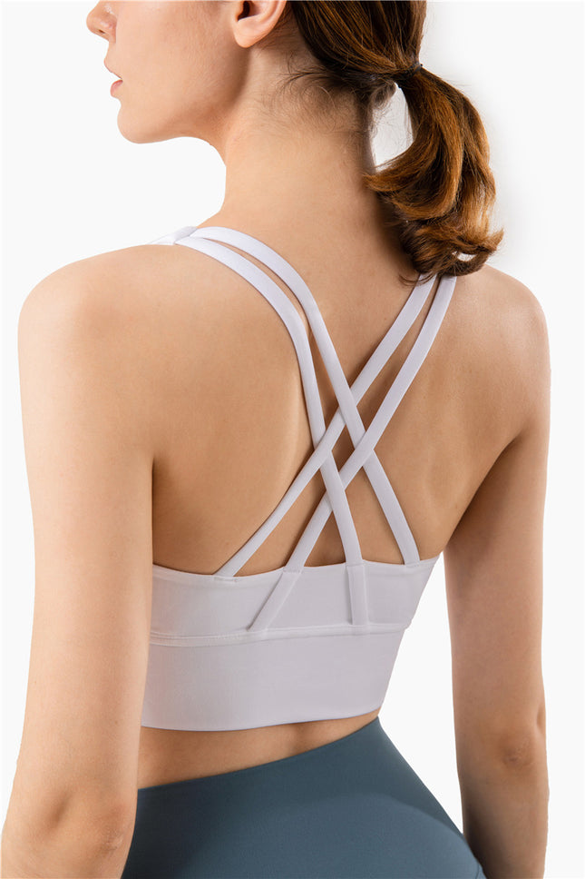 Size S White Cross-Back Yoga Sports Bra for Women