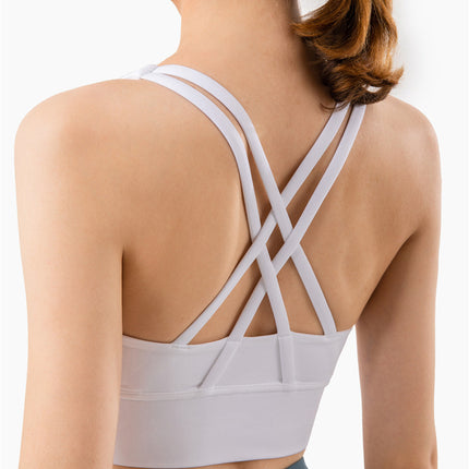 Size S White Cross-Back Yoga Sports Bra for Women - High Support & Shockproof Fitness Bra