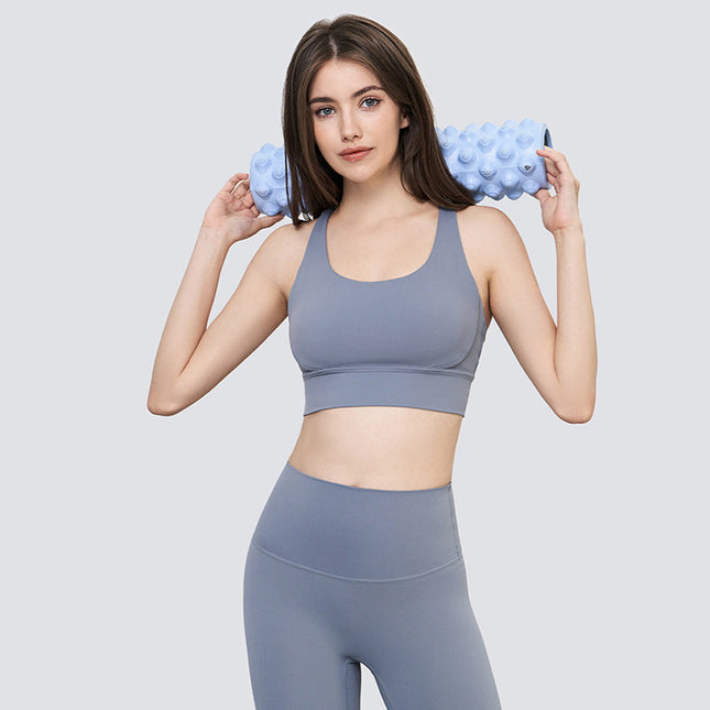 Size S Grey Cross-Back Yoga Sports Bra for Women