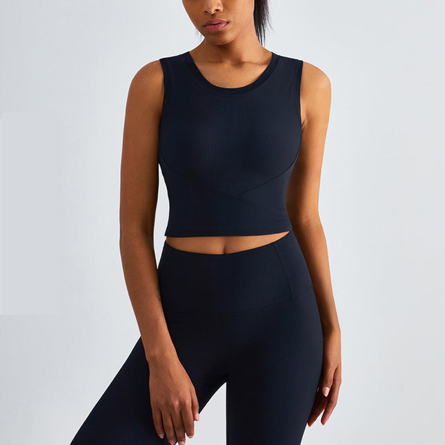 Size 4 Black Fixed Cup Sports Bra with Cross-Back Design