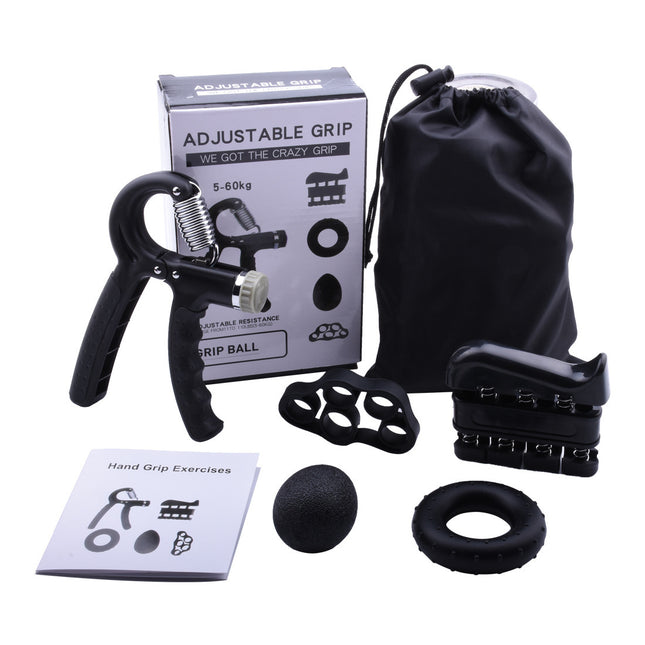 Black 5-Piece Hand Grip Strength Training Set Adjustable Grip Exerciser Silicone Rings & – product detail