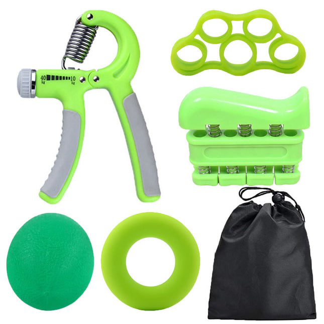 Green 5-Piece Hand Grip Strength Training Set