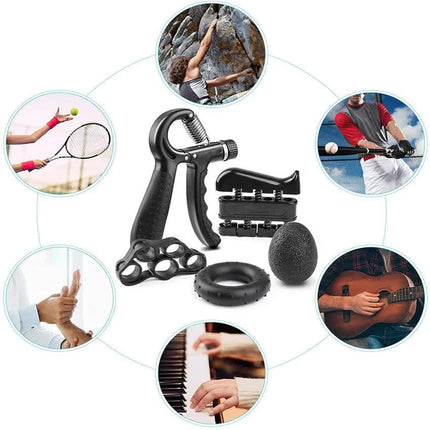 Green 5-Piece Hand Grip Strength Training Set - Adjustable Grip Exerciser, Silicone Grip Rings & Grip Ball