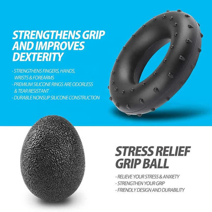 Orange 5-Piece Hand Grip Strength Training Set - Adjustable Grip Exerciser, Silicone Grip Rings & Grip Ball