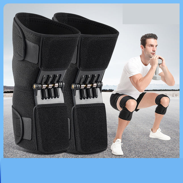 1 Pair Black Adjustable Knee Brace Support with Spring Booster Patella Stabilizer for Squats Hiking and
