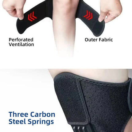 1 Pair Black Adjustable Knee Brace Support with Spring Booster – Patella Stabilizer for Squats, Hiking, and Outdoor Sports