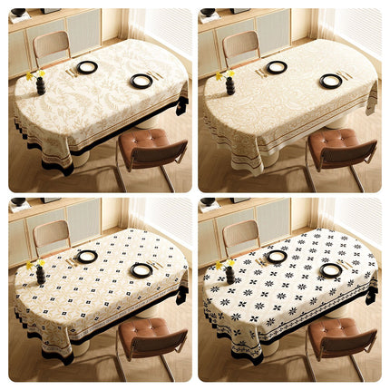 Style D Black And Beige Premium PVC Tablecloth - Oil & Water Resistant Table Cover for Dining Tables (120 x 180 cm)