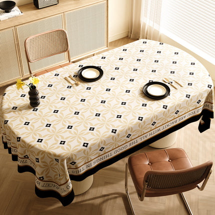 Style E Black And Beige Premium PVC Tablecloth - Oil & Water Resistant Table Cover for Dining Tables (120 x 180 cm)